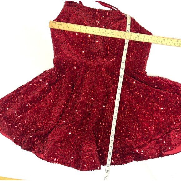 Red Sequin Mini Dress Graduation Party Dress Size 12 w pockets spaghetti straps - Picture 5 of 11